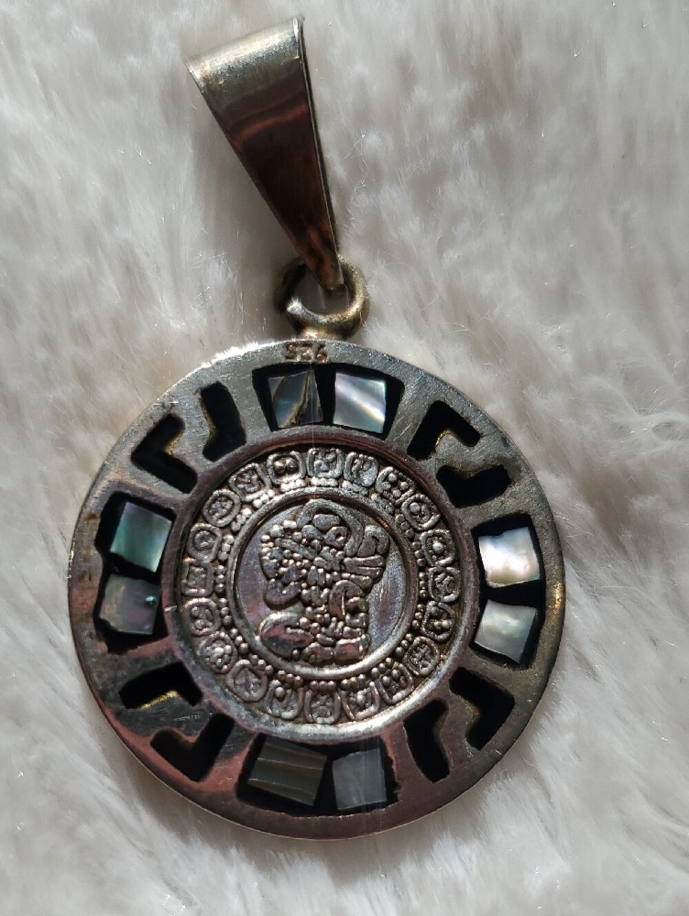 Sterling Silver MEXICO Multicolor Inlay Round Pendant - Women Jewelry